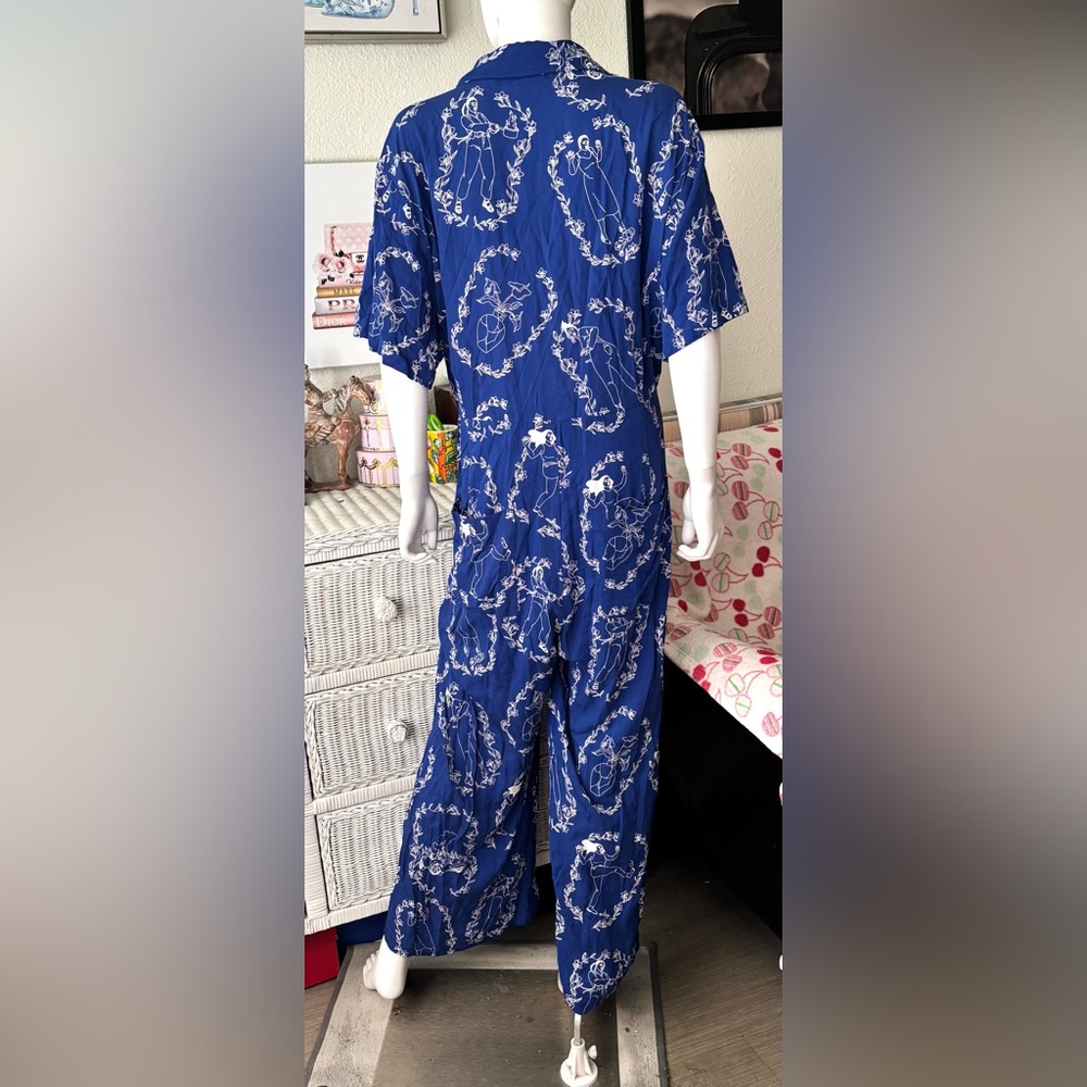 Lazy OAF “Accidents” Blue Illustrated Button Front Jumpsuit Wide Leg Plus Sz. 20 - Picture 3 of 12